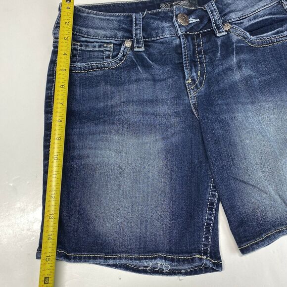 Silver Suki Mid Shorts Sz 27 (28"Waist) Stretch Denim Jean Dark Wash Distress - Picture 6 of 12